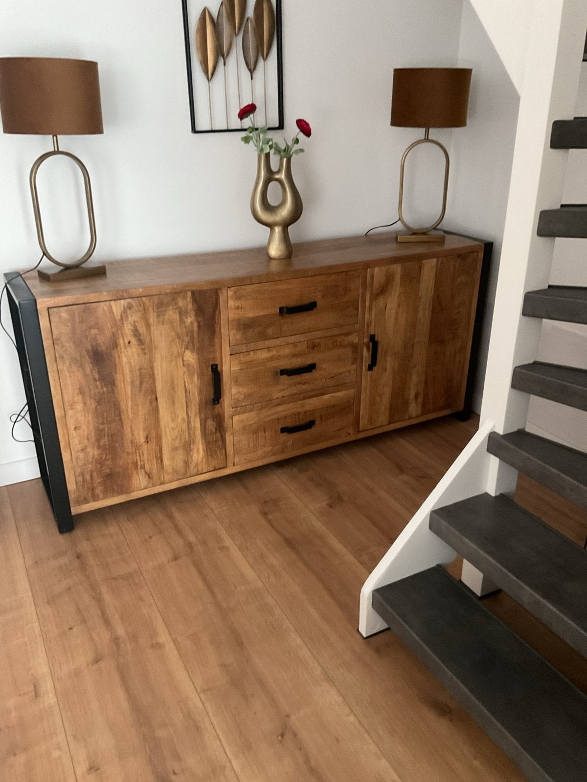 Mango dressoir 190x45x85 cm met lades en deuren, Ophalen, 150 tot 200 cm, Zo goed als nieuw, Met lade(s)