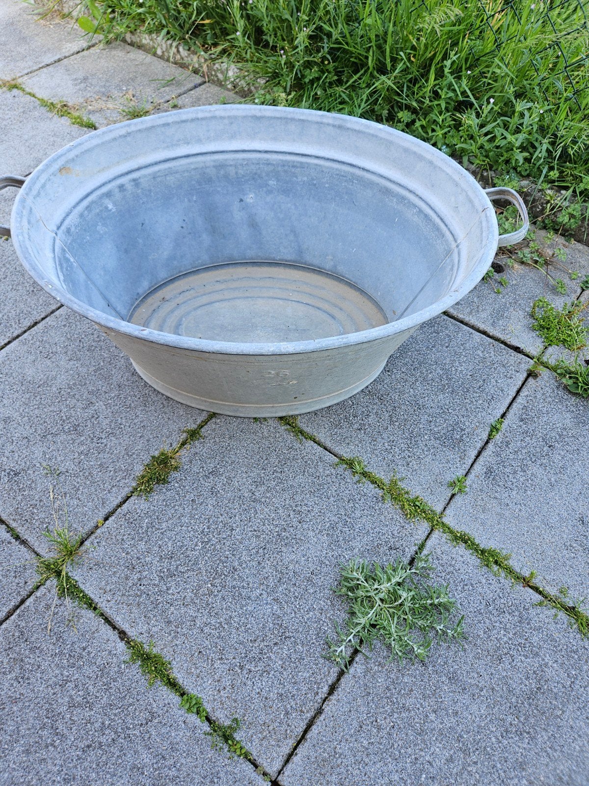Grote zinken teil - Vintage wasbak/plantenbak, Antiek en Kunst, Ophalen