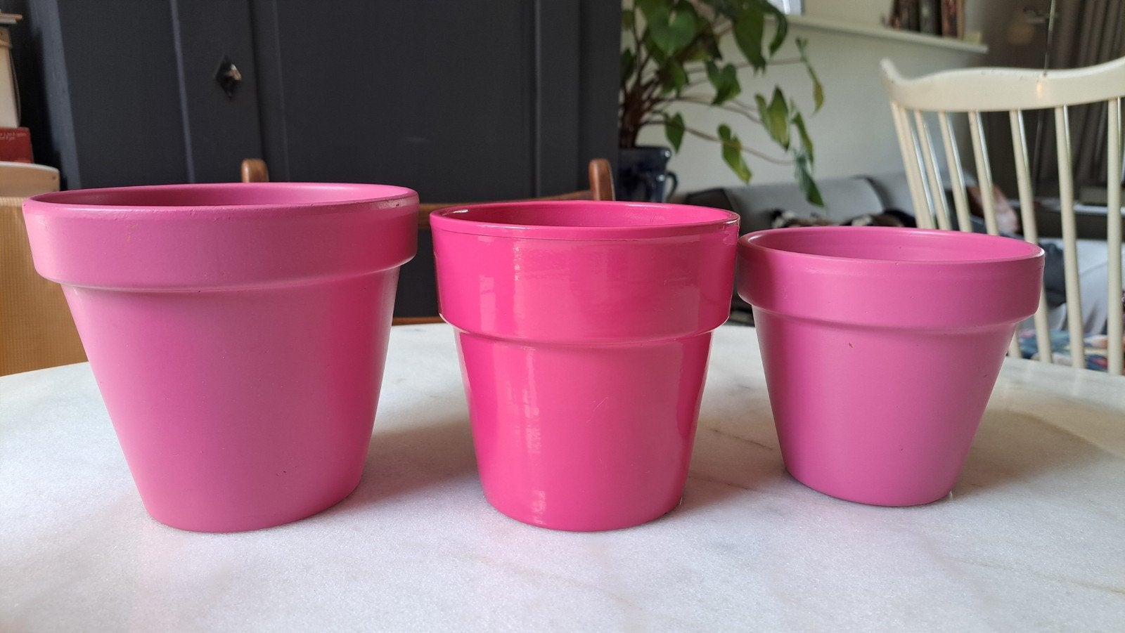 Set 3 x bloempot fuchsia roze, Tuin en Terras, Rond, Ophalen of Verzenden, Aardewerk, Minder dan 40 cm