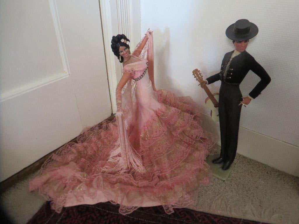 Uber kitsch Spaans flamenco dans paar, poppen, jaren 70, Antiek en Kunst, Ophalen of Verzenden