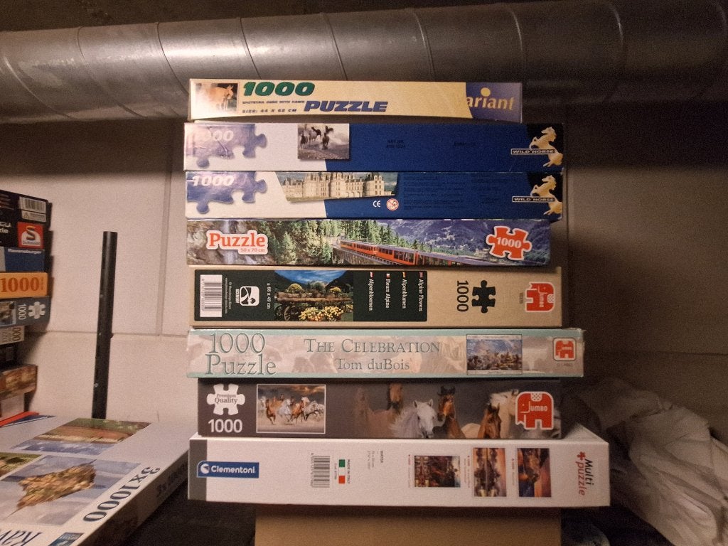 Grote collectie 1000-stukjes legpuzzels €20, Ophalen, 500 t/m 1500 stukjes, Gebruikt, Legpuzzel