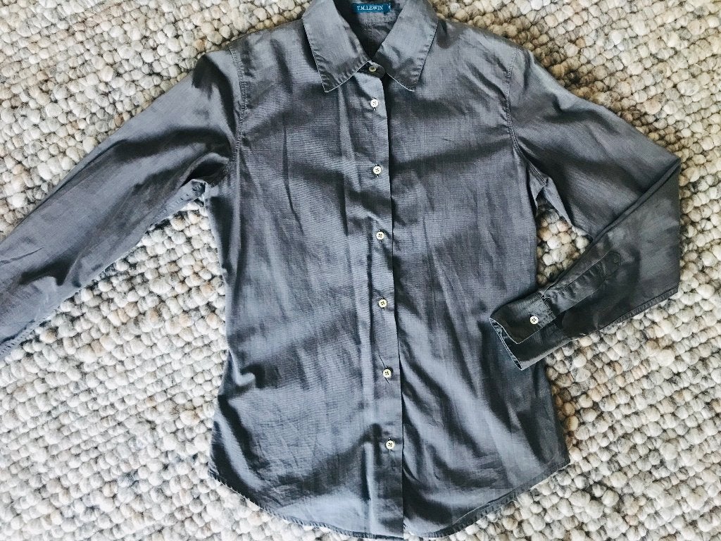 Opruiming, Blouse T.M. Lewin engelse maat 10 valt als S / 36, Ophalen of Verzenden, Gedragen, Maat 36 (S), Grijs