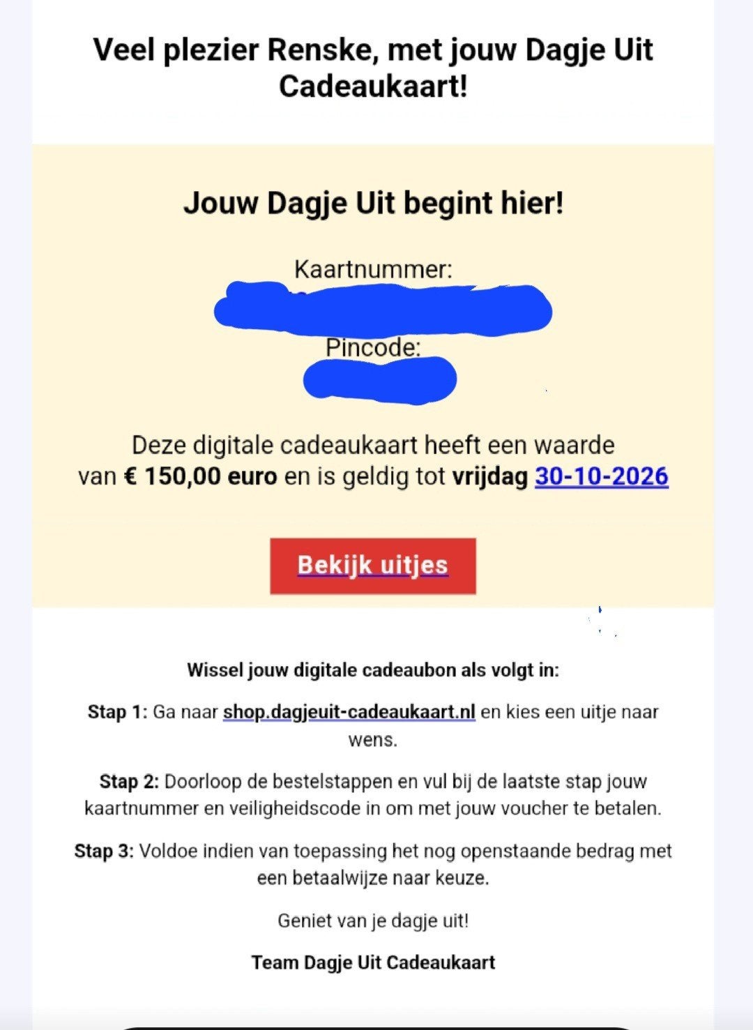 Dagje uit cadeaukaart, Tickets en Kaartjes, Cadeaubon