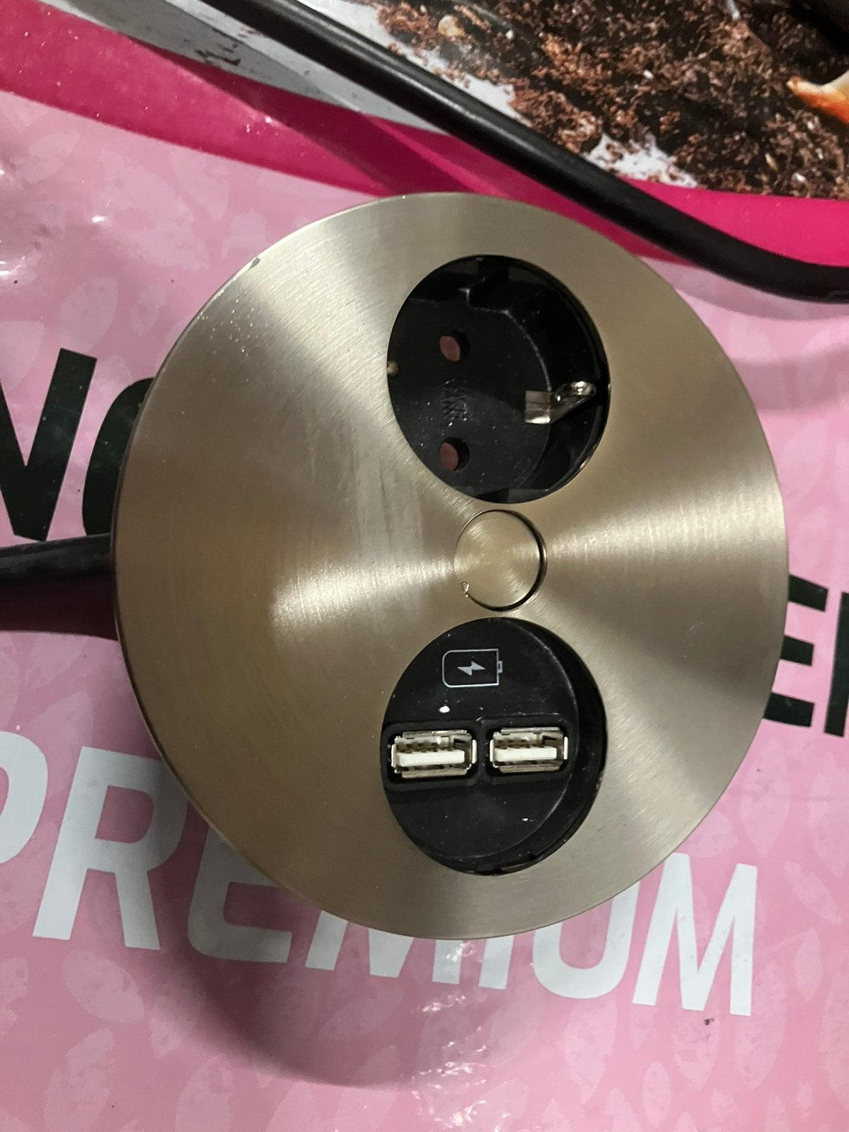 Keukenblad inbouw stopcontact rvs rond m usb en kabel, Ophalen of Verzenden, Zo goed als nieuw, Zilver