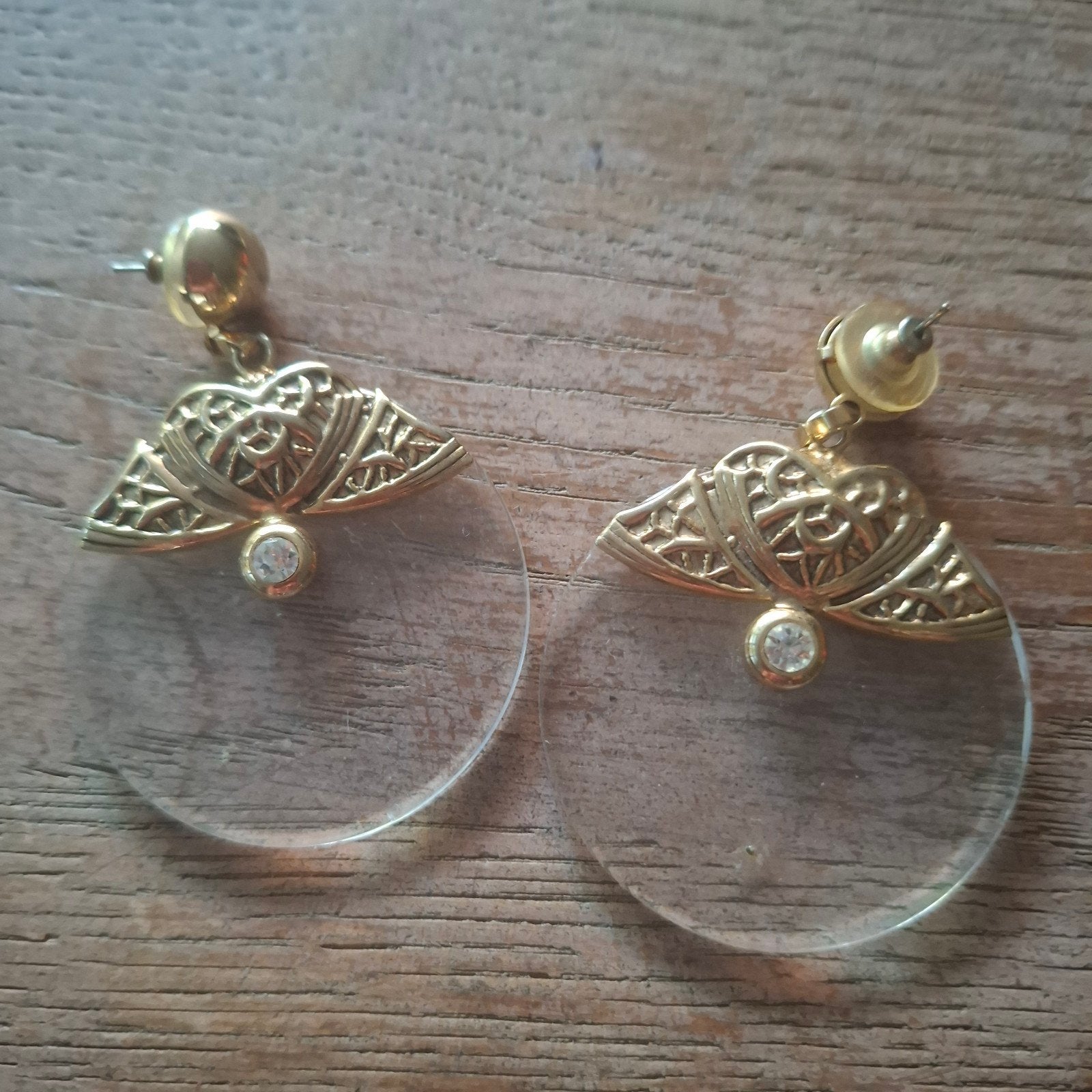 Vintage Gouden Oorbellen met Transparante Hanger, Sieraden, Tassen en Uiterlijk, Oorbellen, Overige materialen, Ophalen of Verzenden