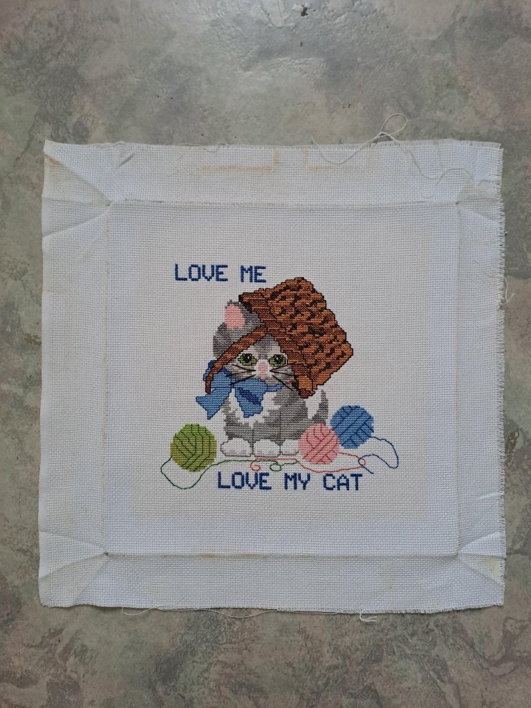 Borduurwerk "Love my cat", Ophalen of Verzenden, Zo goed als nieuw, Handborduren, Onderdeel of Toebehoren