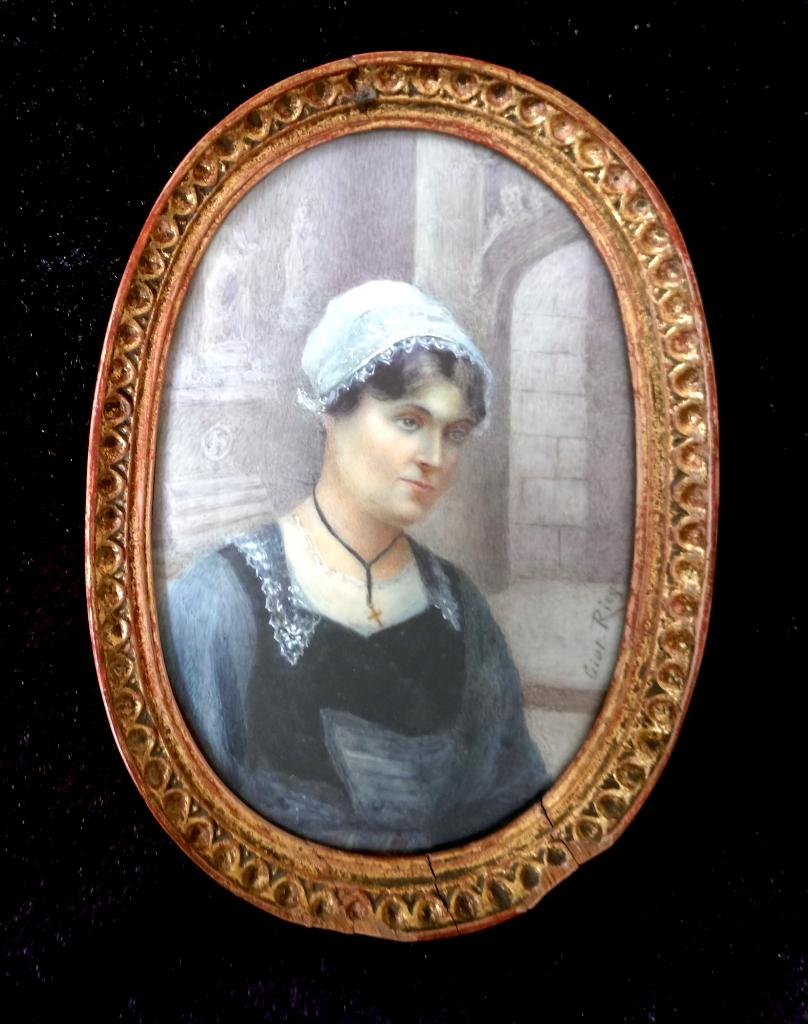 =miniatuurportret==GESIGNEERD==c a 1900==antieke lijst=, Ophalen of Verzenden