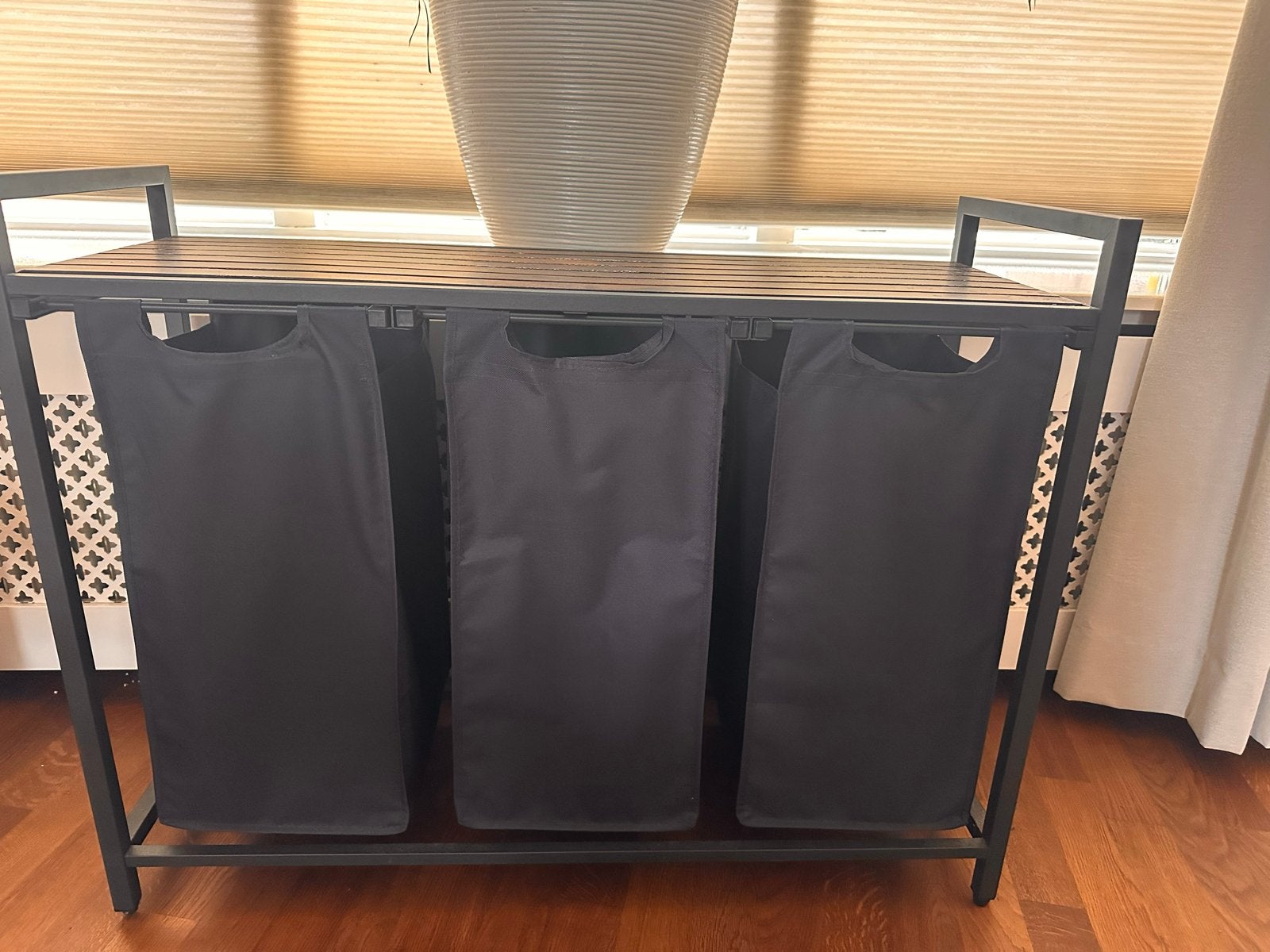 Wasmand met 3 vakken en houten blad, Huis en Inrichting, Ophalen, Gebruikt