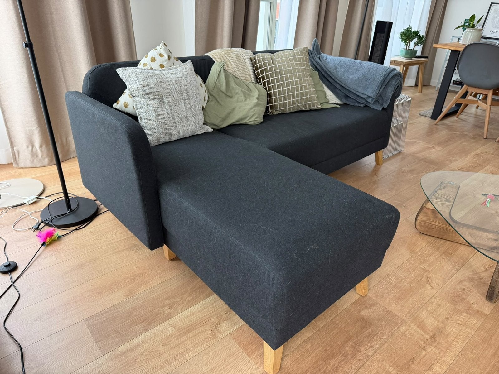 IKEA LINANÄS bank met chaise longue - donkergrijs, Ophalen, 150 tot 200 cm, Hoekbank, Driepersoons