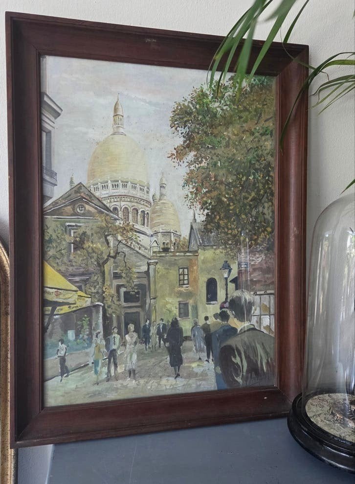 Groot gesigneerd pastel schilderij Parijs ca 1950, Ophalen