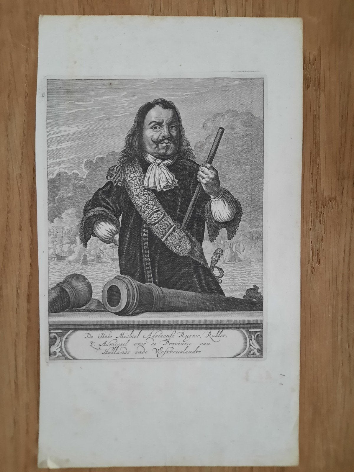 Gravure Michiel Adriaensz de Ruyter, 17e eeuw, Portret, 1600 - 1699, Ophalen of Verzenden, Origineel