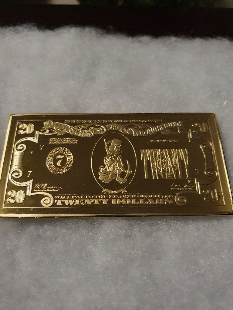 Dagobert Duck Gouden 20 Dollar Biljet Baar Walt Disney 24K V, Verzenden, Donald Duck, Zo goed als nieuw, Overige typen
