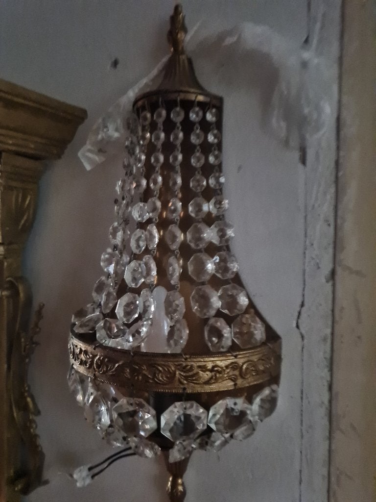 Antieke wandlampjes met kristallen pegels p/st 39,95, Ophalen of Verzenden