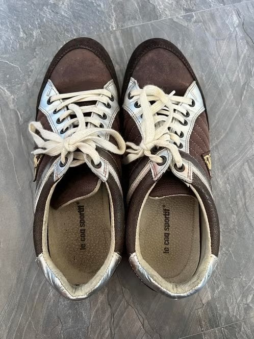 GEBRUIKT! Le Coq Sportif sneakers bruin, maat 43, €18,99, Kleding | Heren, Schoenen, Bruin, Ophalen of Verzenden, Sneakers of Gympen