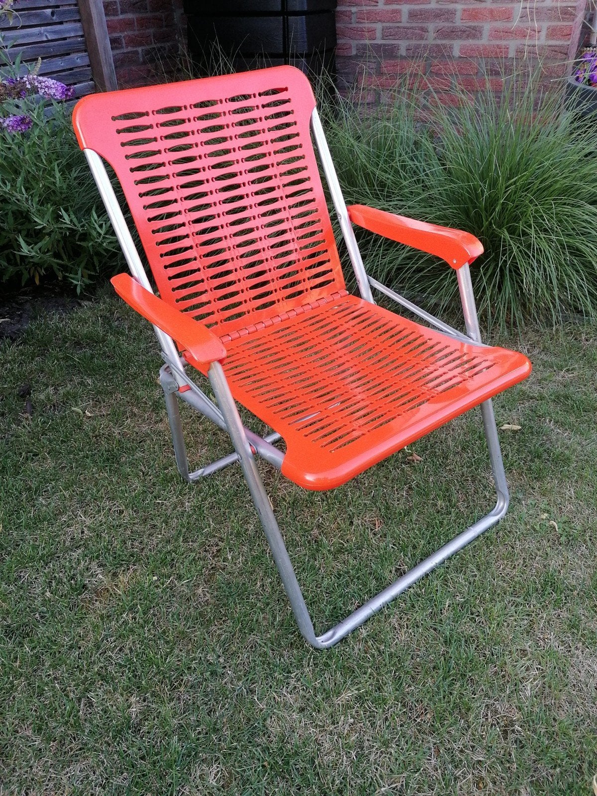 Vintage Retro Tuinstoel Oranje Campingstoel Stoel Klapstoel, Tuin en Terras, Tuinstoelen, Ophalen of Verzenden, Zo goed als nieuw