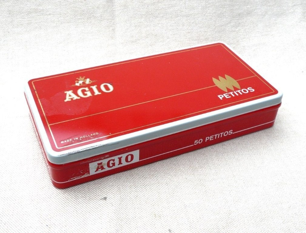 Blik (leeg) Agio 50 Petitos sigaren., Verzamelen, Ophalen of Verzenden, Gebruikt, Tabaksdoos of Verpakking