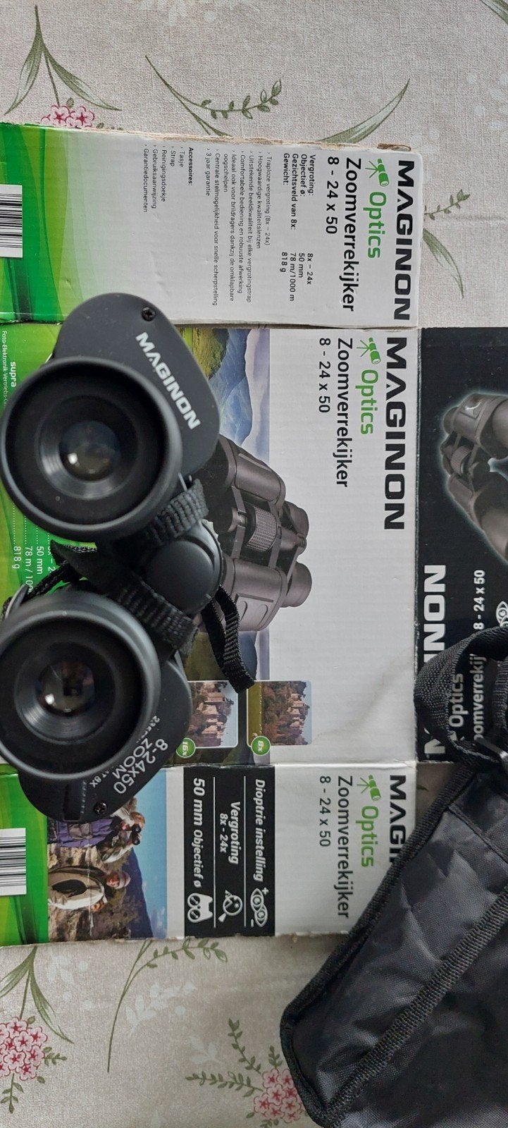 ZGAN Maginon Optics Zoom Verrekijker 8-24x50 met tas, Zo goed als nieuw, 20x of meer, Met hoes of tas, Porro (met knik)