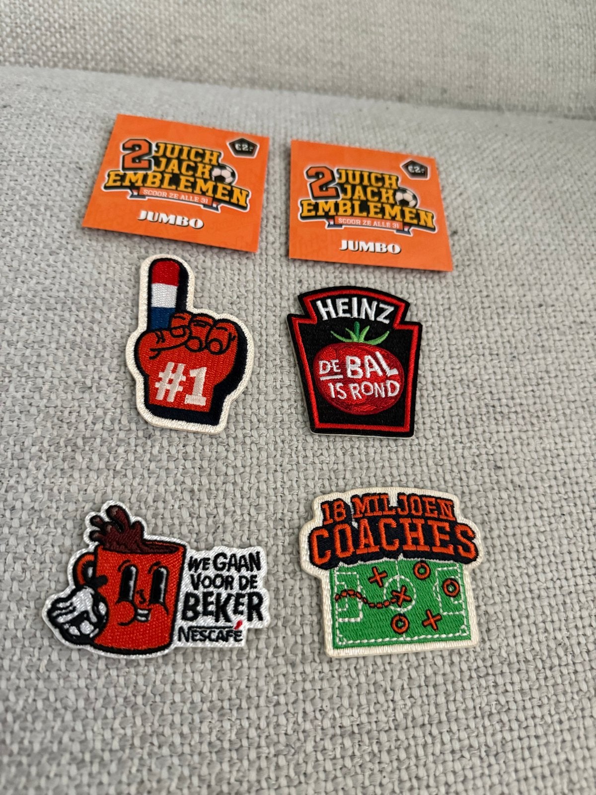 4 Jumbo Juich Jack Emblemen - Voetbal WK EK, Verzamelen, Ophalen of Verzenden, Nieuw, Winkel of Supermarkt