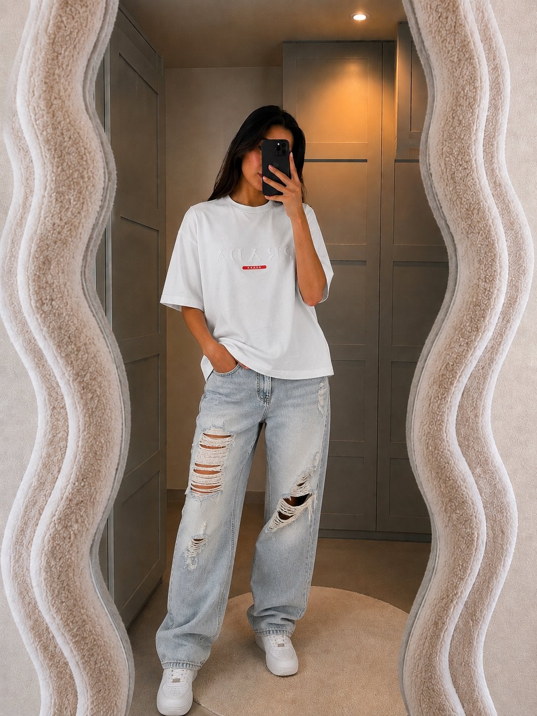 Prada T-shirt met logo - Wit, Wit, Maat 42/44 (L), Ophalen of Verzenden, Korte mouw