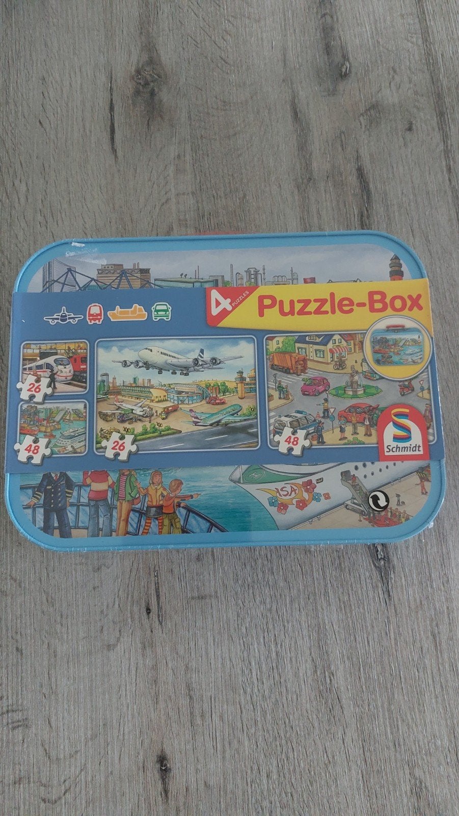 Schmidt Puzzle-Box 4 Puzzels Vervoer Nieuw, Ophalen of Verzenden, 10 tot 50 stukjes, Nieuw, 4 tot 6 jaar