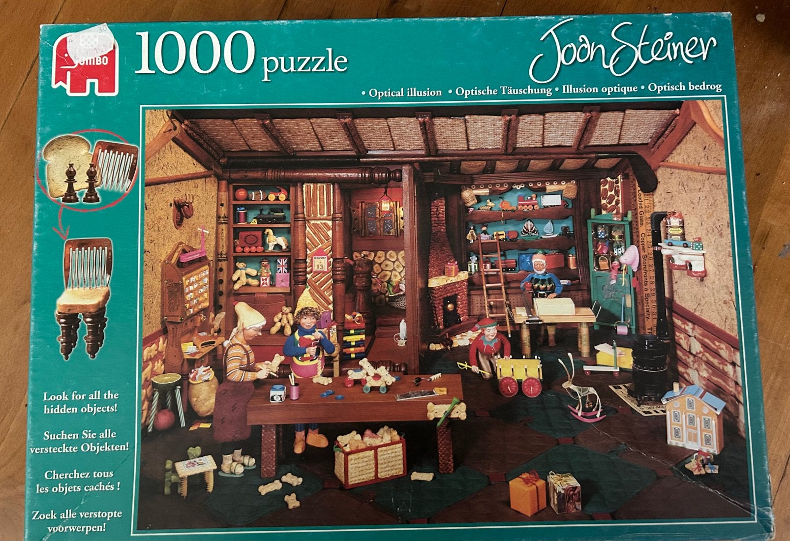 Oude Jumbo 1000 stukjes Joan Steiner ‘Optisch bedrog’, Ophalen of Verzenden, 500 t/m 1500 stukjes, Gebruikt, Legpuzzel