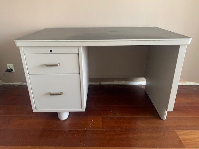 Gratis op te halen vóór 2 okt - Vintage stalen bureau, Ophalen, Gebruikt, Met lades, Industrieel