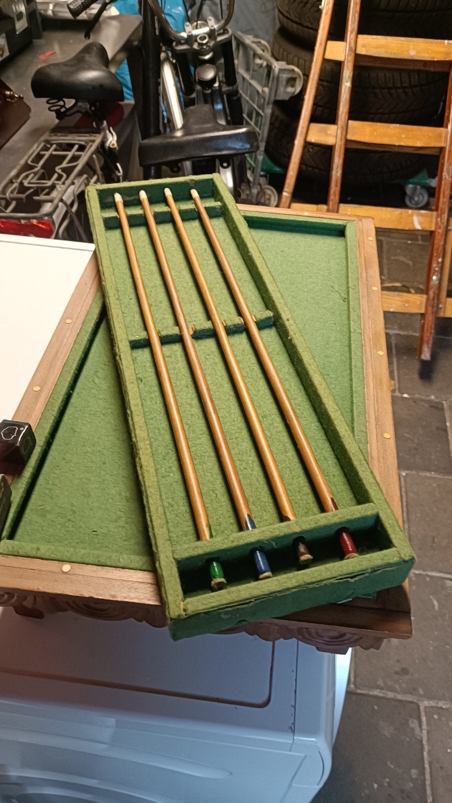 Vintage Mini Biljarttafel met Keuen en Ballen, Ophalen of Verzenden, Gebruikt, Biljarttafel