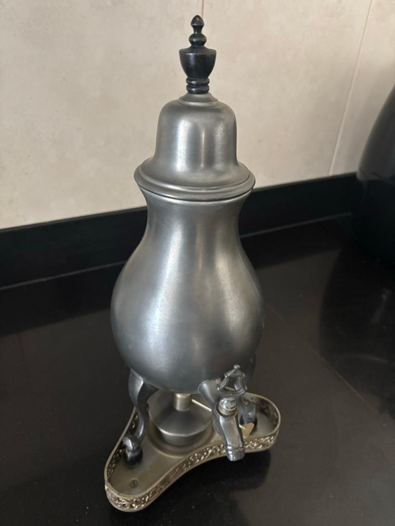 Antieke tinnen theeketel met spiritusbrander, Antiek en Kunst, Antiek | Tin, Ophalen
