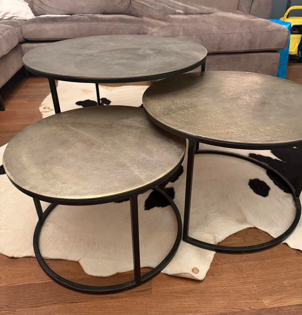 3-delige salontafelset Champagne-zwart., Ophalen of Verzenden, Gebruikt, Rond, 50 tot 100 cm