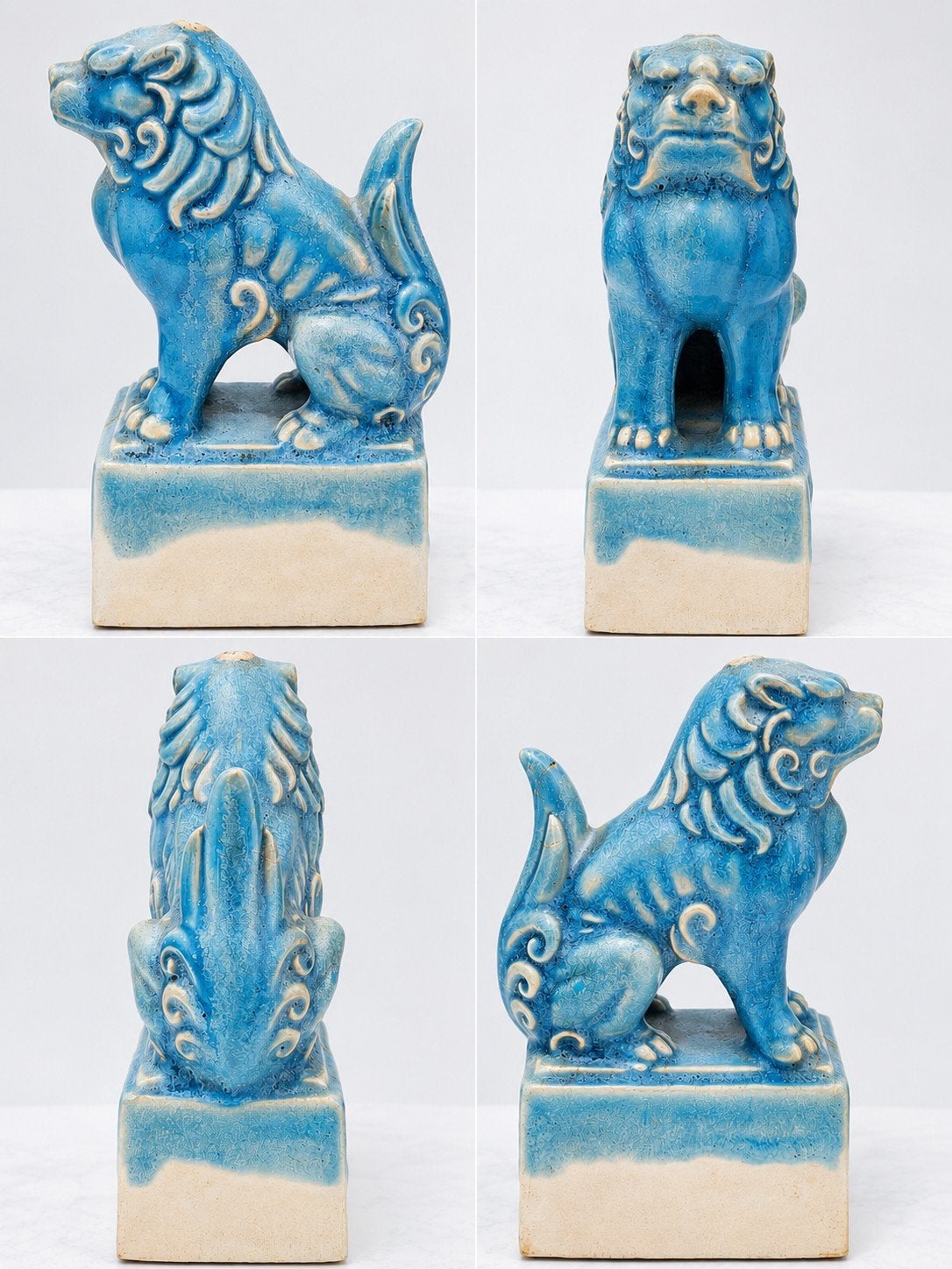 Antieke keramische Foo Dog / Chinese tempelleeuw – blauw geg, Ophalen of Verzenden, Gebruikt, Overige materialen, Overige merken