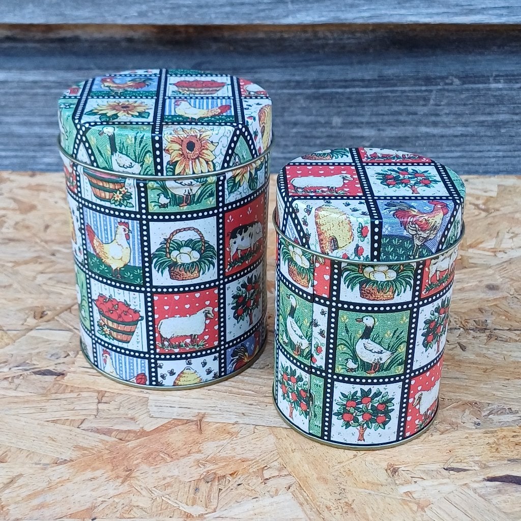 Set van 2 nostalgische blikken met boerderijtaferelen, Ophalen of Verzenden, Gebruikt, Overige, Overige merken