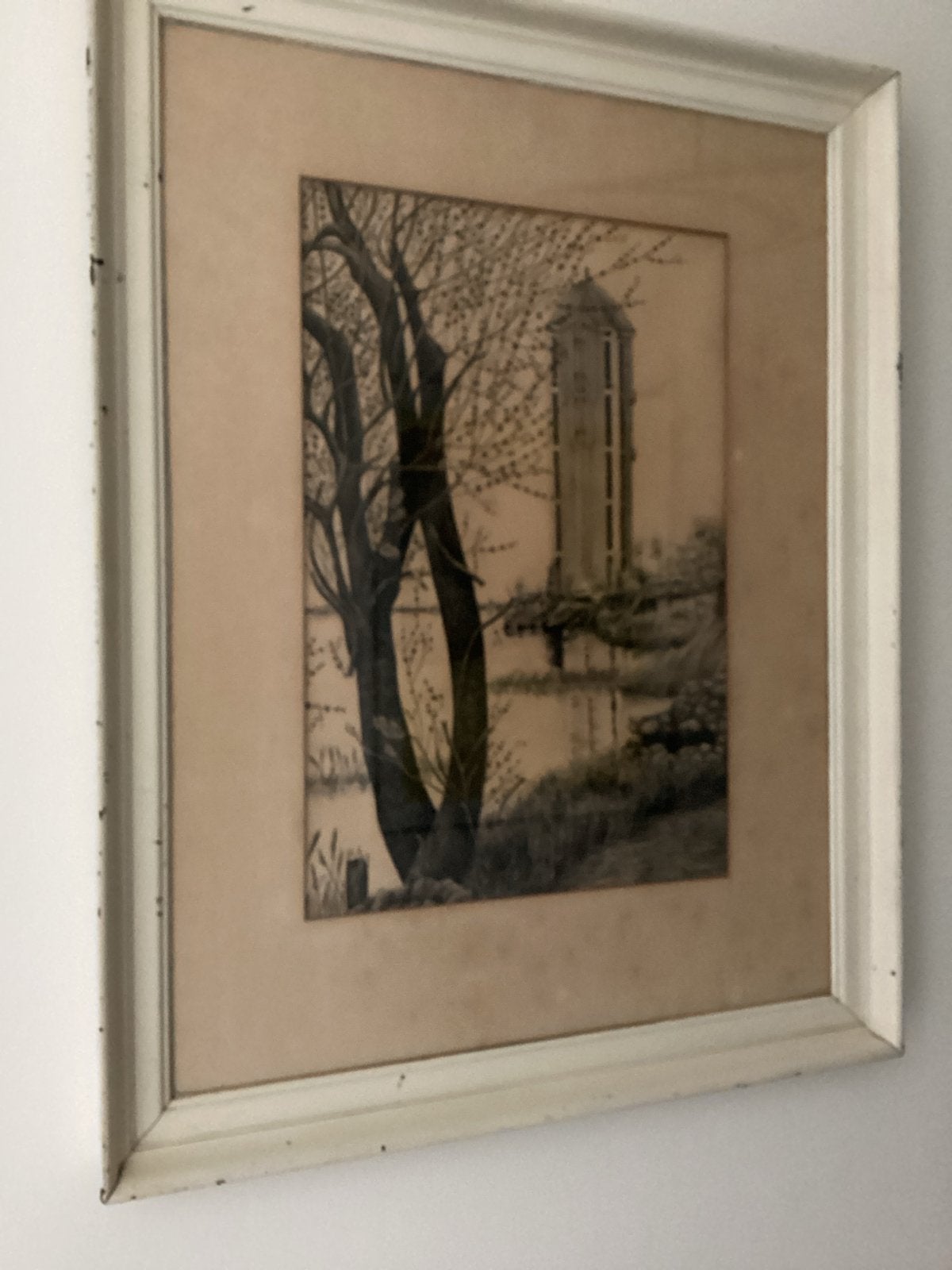 Ingelijste oude tekening van watertoren van Aalsmeer, Ophalen, Tekening, Potloodtekening, Ingelijst