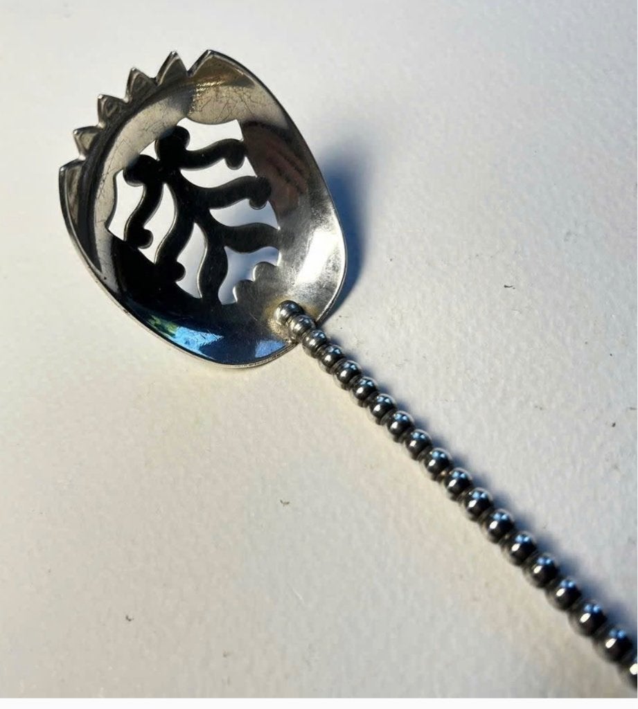 Verzilverde vintage natfruit schep, bijzonder handvat, Ophalen of Verzenden