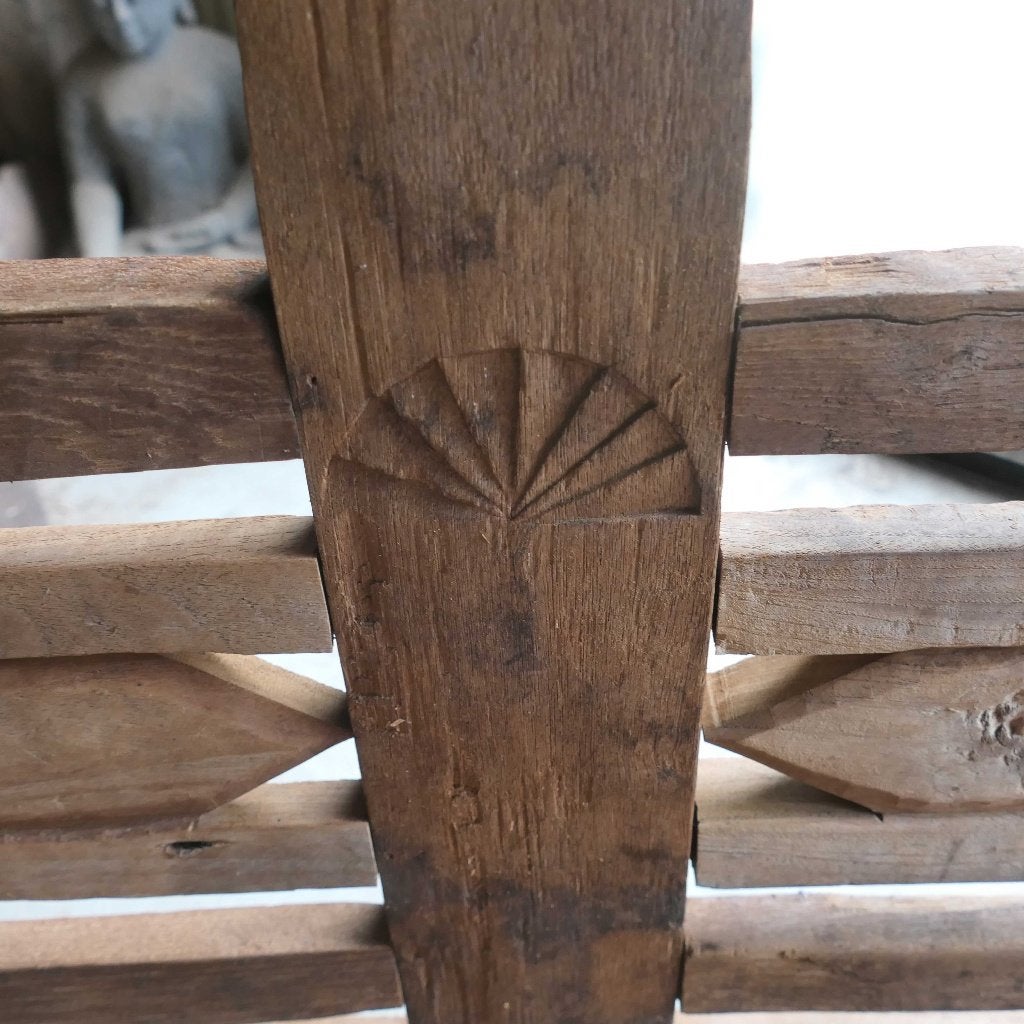 Diepe antieke lounge bank RQ39 stationsbank teak hout Bali, Ophalen of Verzenden