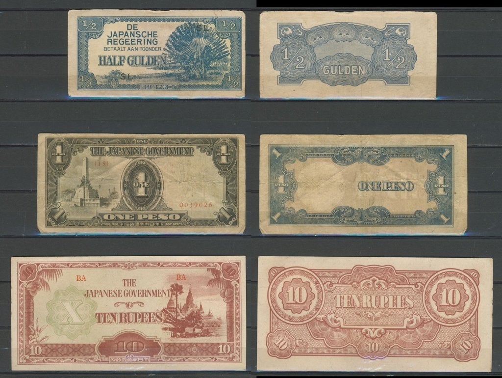Ned Indie 3x Japanse Gouvernment 1942 WO2 Biljet c-161 jdu, Ophalen of Verzenden, 1 gulden, Setje