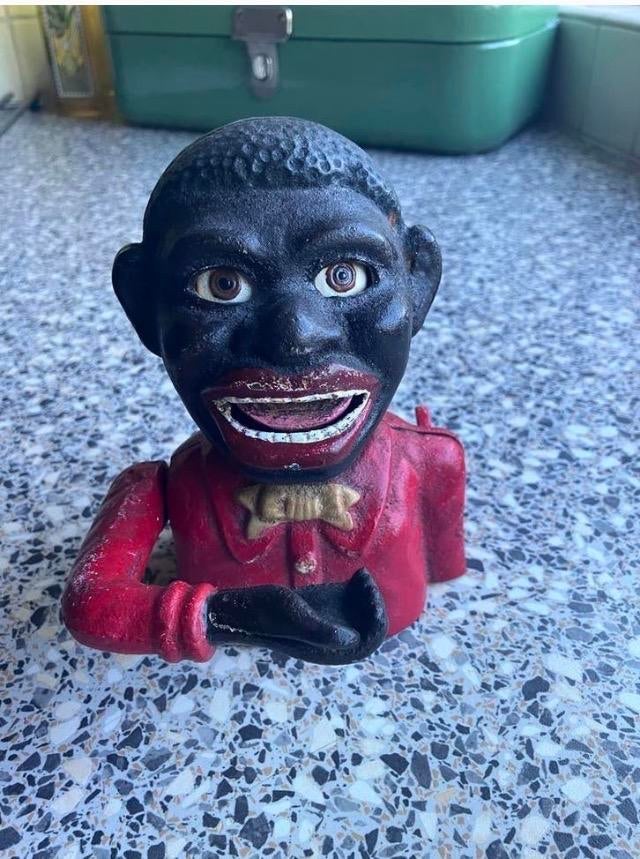 Jolly gietijzeren spaarpot met originele mal, Ophalen, Zo goed als nieuw, Metaal of Blik, Strip- of Tekenfilmfiguur