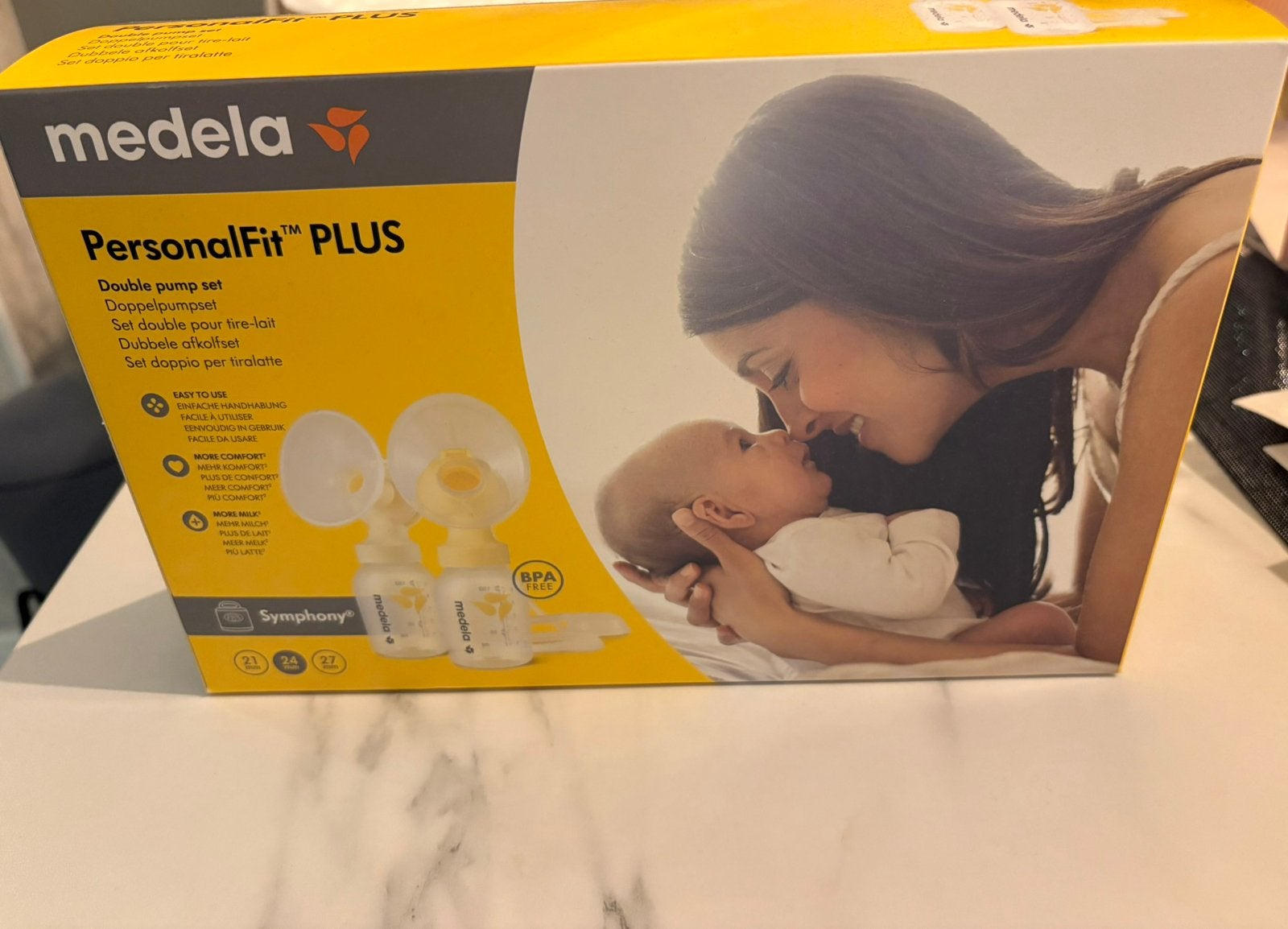 Medela Symphony afkolfset dubbel – maat M – zgan, Ophalen of Verzenden, Zo goed als nieuw, Borstkolf