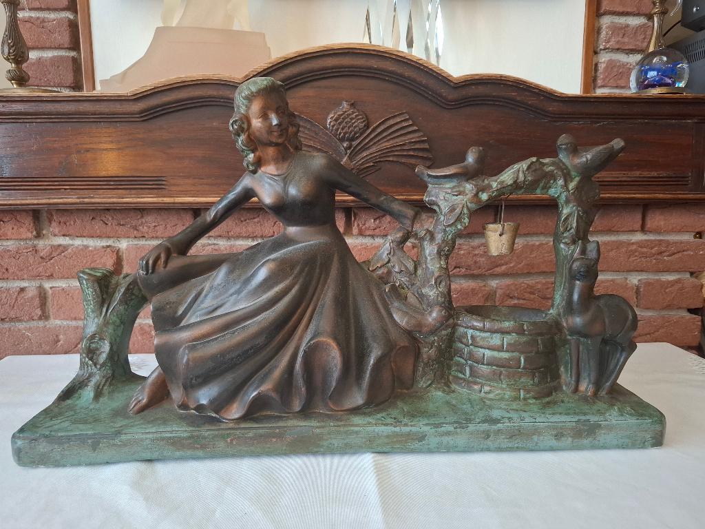 Oud beeld Art Nouveau Jugendstil 60 cm x 14 cm x 35 cm Sign., Antiek en Kunst, Kunst | Beelden en Houtsnijwerken, Verzenden, Art nouveau