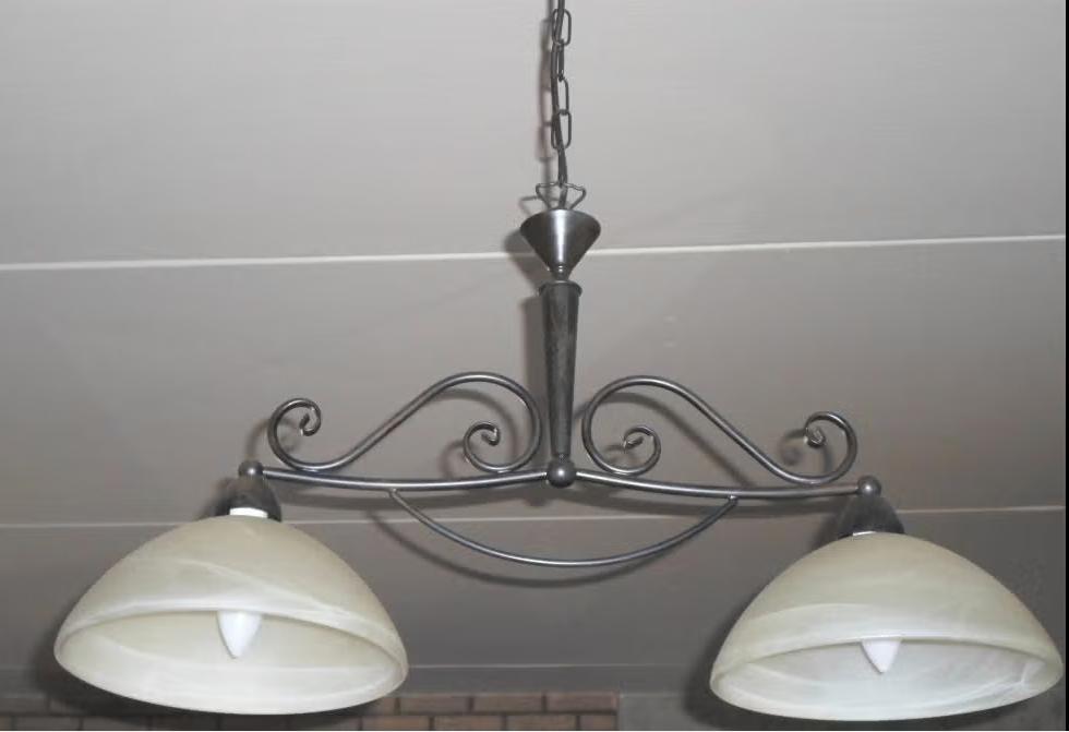 Hanglamp smeed ijzer met glazen kappen, Ophalen, Gebruikt, Glas, 75 cm of meer