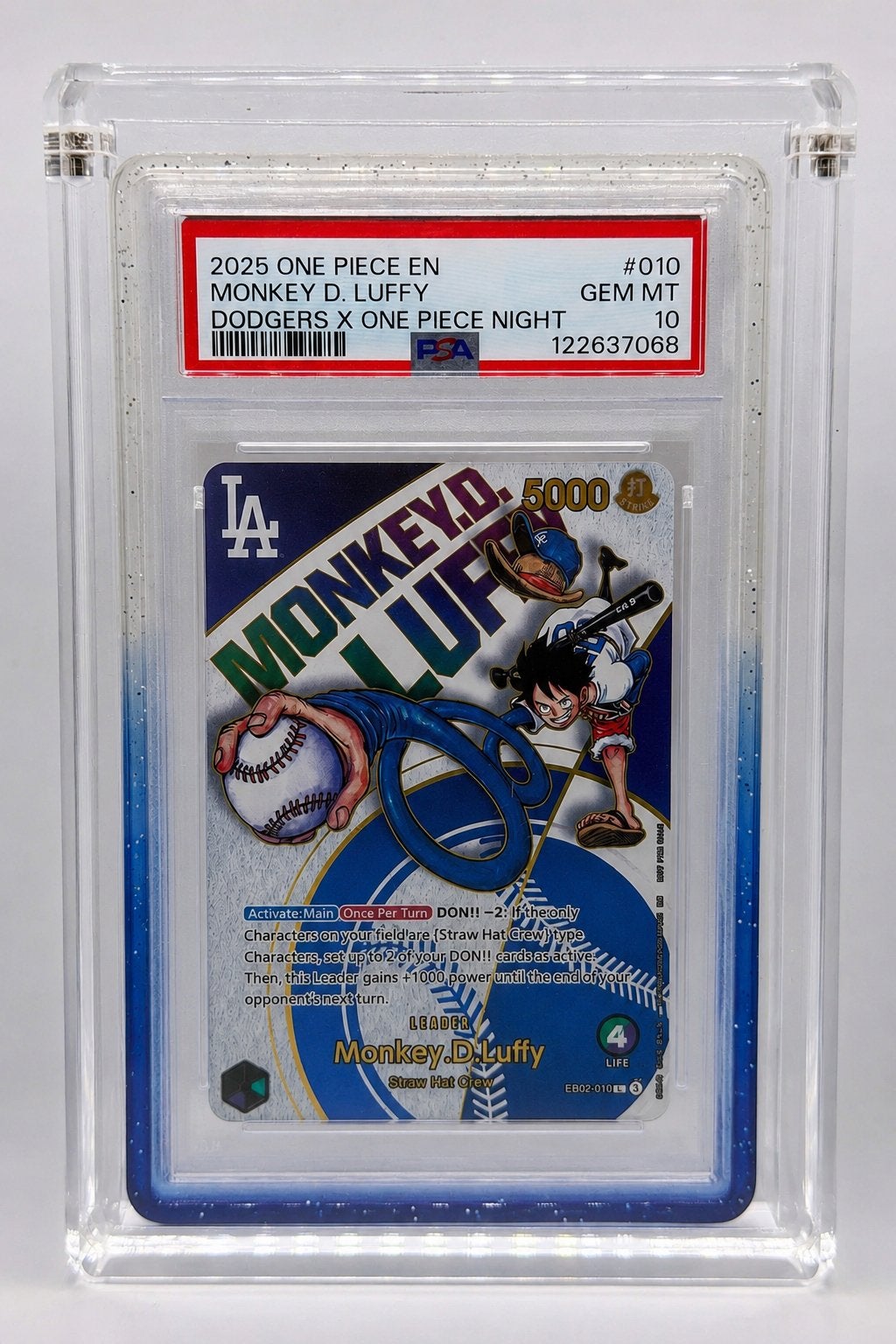 PSA 10 One Piece Dodgers x Luffy Promo 2025 #010 LA Dodgers, Ophalen of Verzenden, Zo goed als nieuw, Losse kaart, Foil