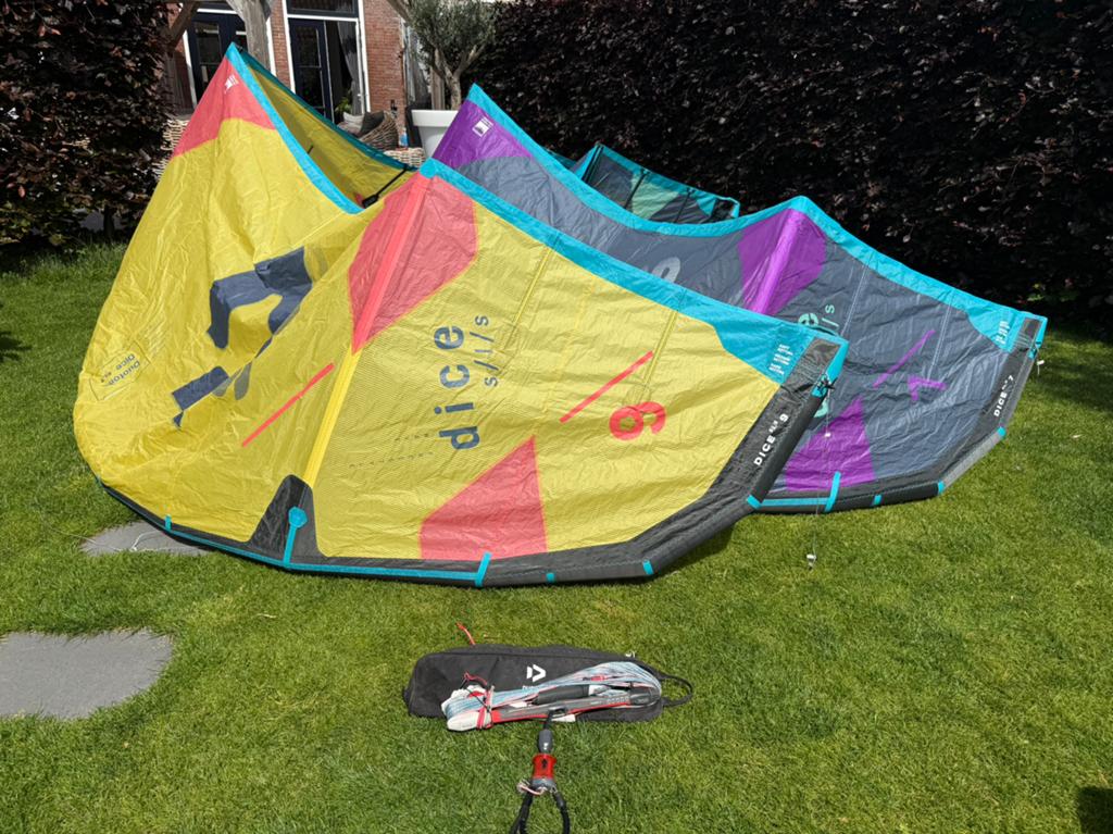 Duotone Dice SLS 7 + 9 + Clickbar – complete set, Gebruikt, Kitesurf-set, 9 m², Geen board