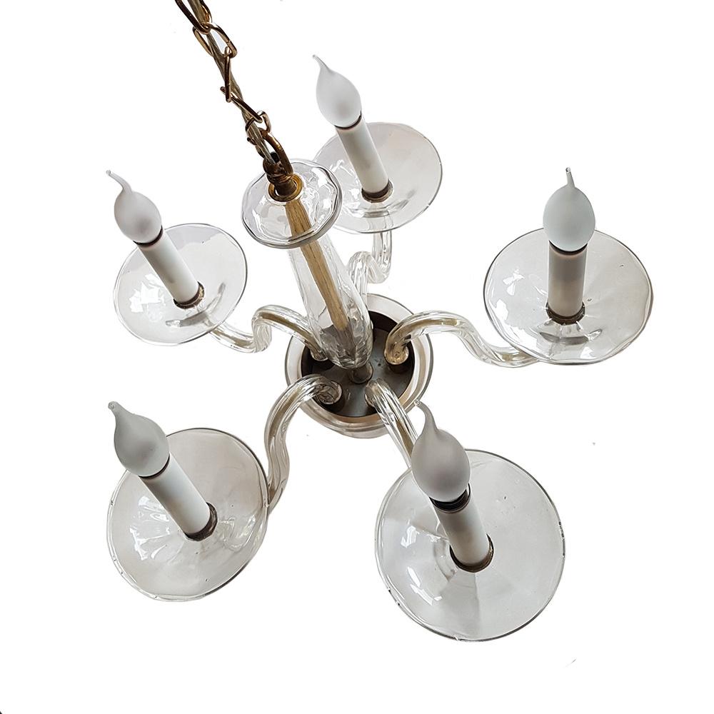 Vijfarmige Murano kroonluchter, Huis en Inrichting, Lampen | Kroonluchters, Gebruikt, Glas, Ophalen