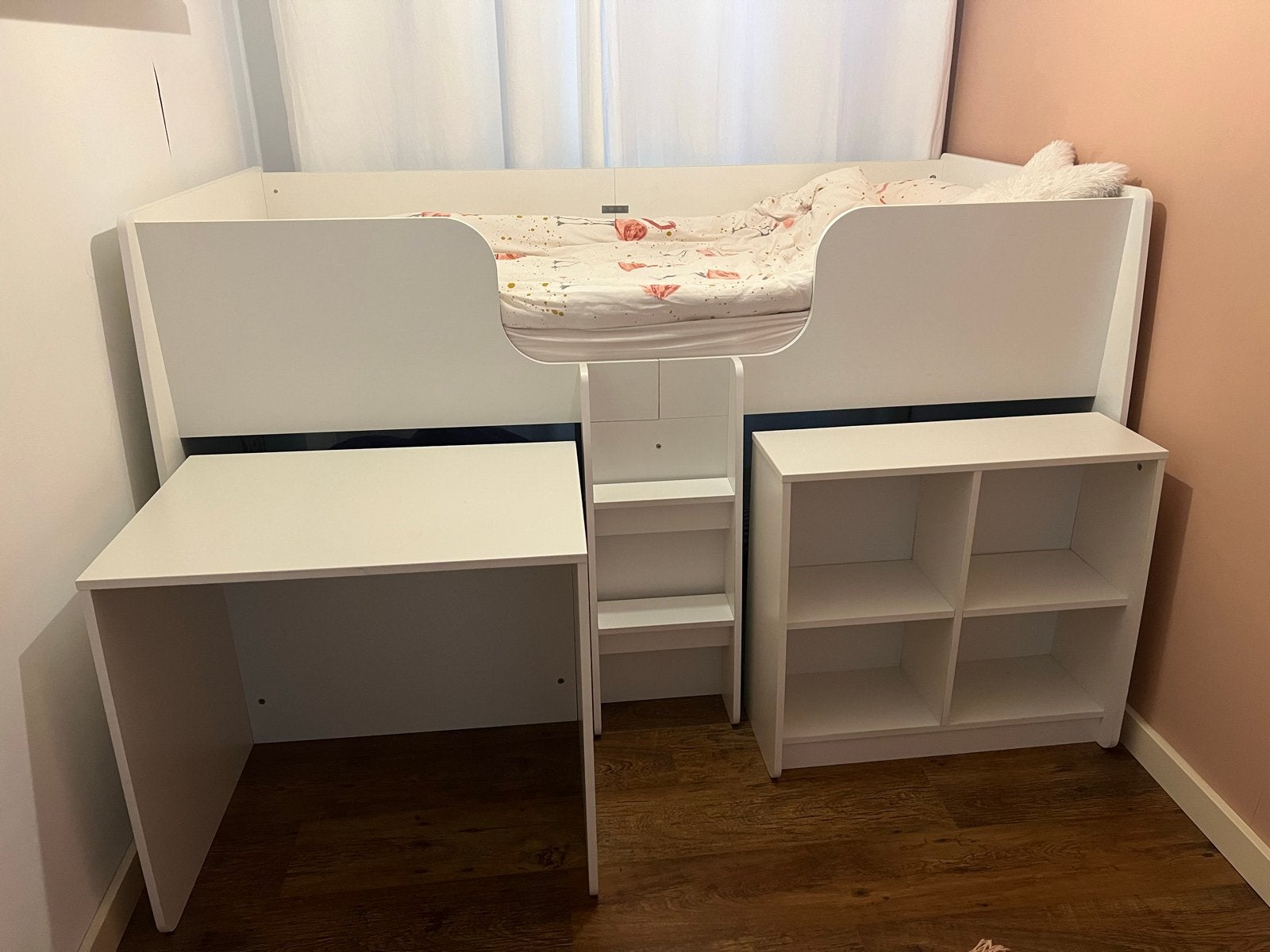 Hoogslaper met bureau en opbergruimte - Wit, Kinderen en Baby's, Ophalen, Gebruikt, 100 cm of meer, Hoogslaper of Stapelbed