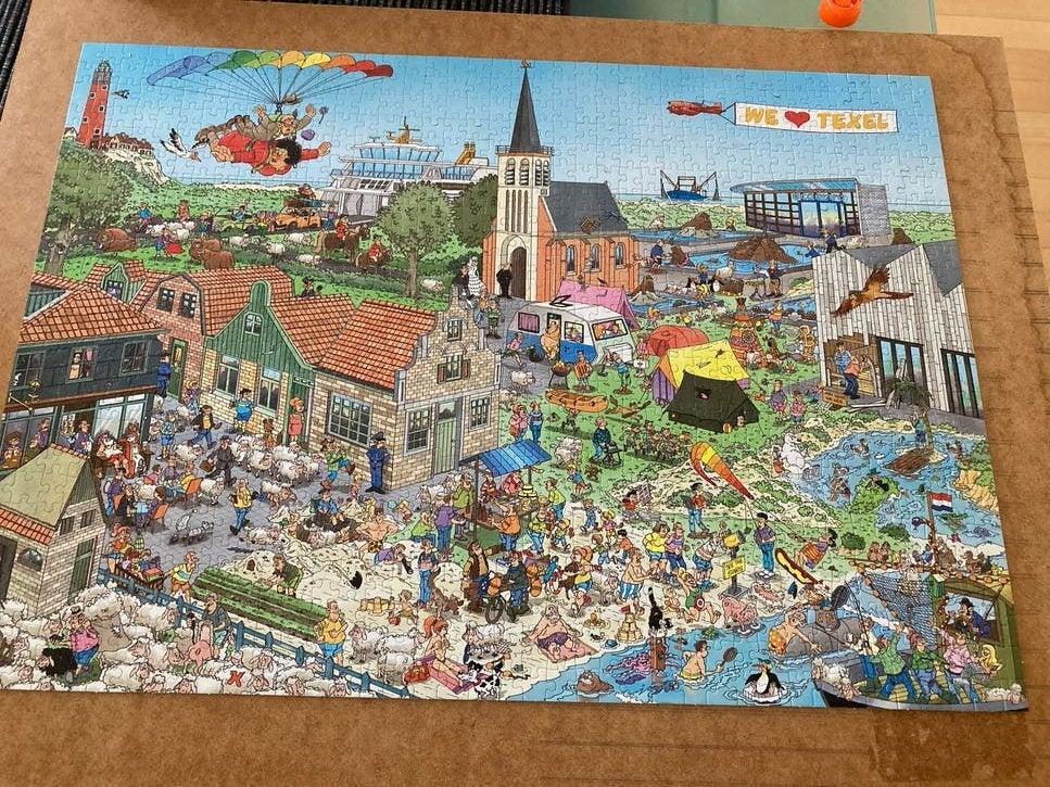 Jan van Haasteren puzzel - Rondje Texel, Ophalen of Verzenden, 500 t/m 1500 stukjes, Zo goed als nieuw, Legpuzzel