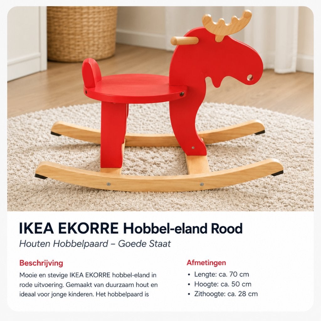 IKEA EKORRE Hobbel-eland Rood, Ophalen, Zo goed als nieuw, Rij- of Hobbelspeelgoed