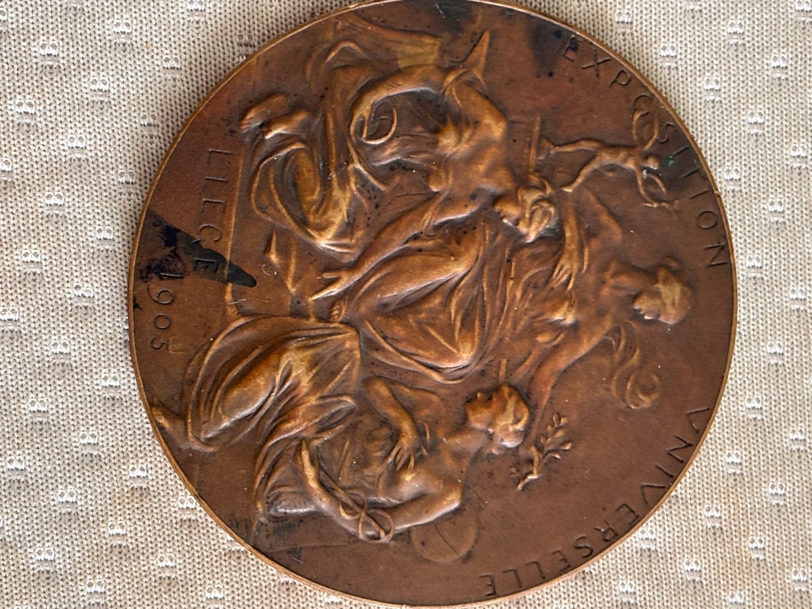 Bronzen medaille Exposition Universelle Liège 1905, Postzegels en Munten, Ophalen of Verzenden, Brons, Buitenland