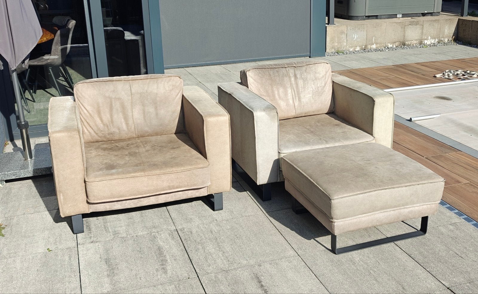 2x Fauteuil met hocker - Beige, Ophalen
