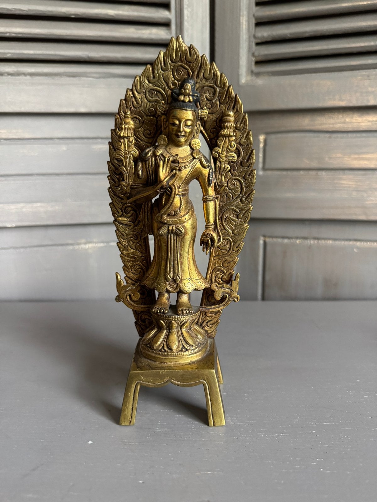 Vuurverguld bronzen beeld boeddhisme 21,5cm hoog, Ophalen of Verzenden