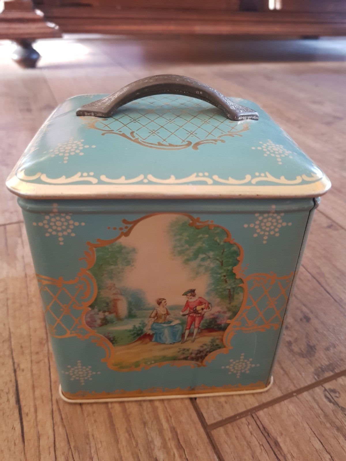 Oud thee blik Frans blauw, Verzamelen, Blikken, Ophalen of Verzenden, Zo goed als nieuw, Thee
