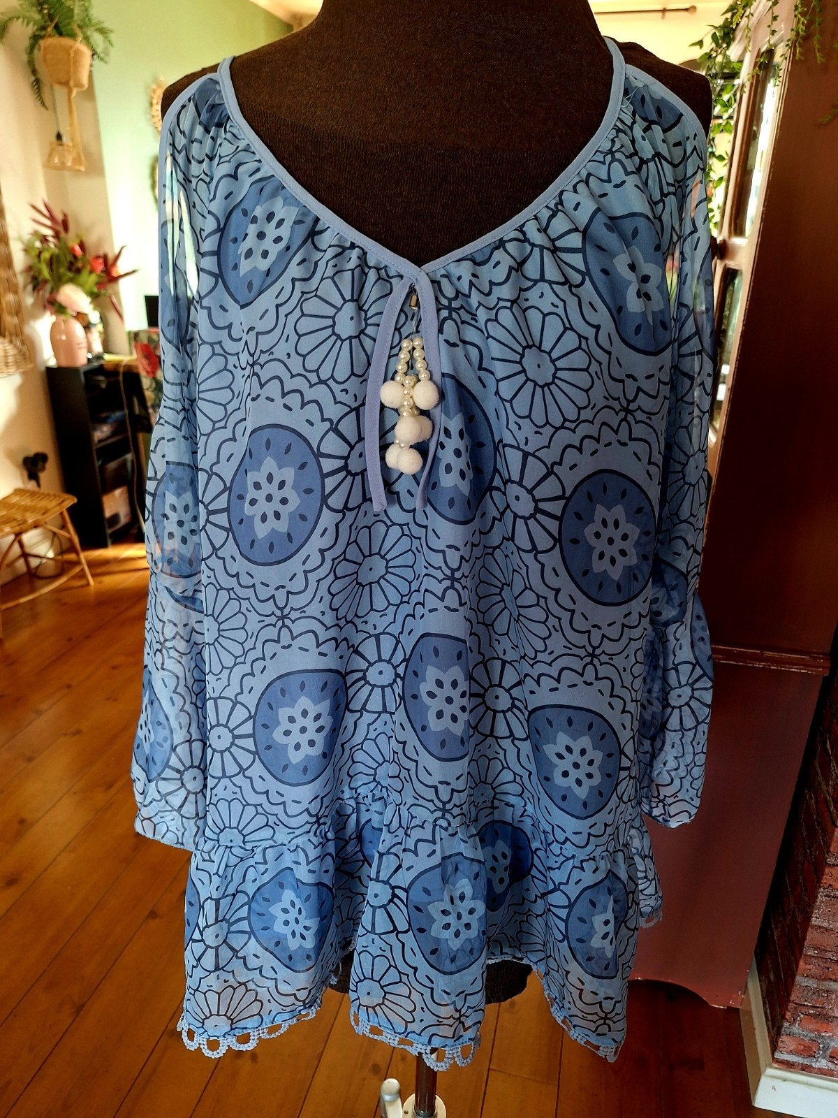 Voile tuniek maat m, Ophalen of Verzenden, Zo goed als nieuw, Maat 38/40 (M), Blauw